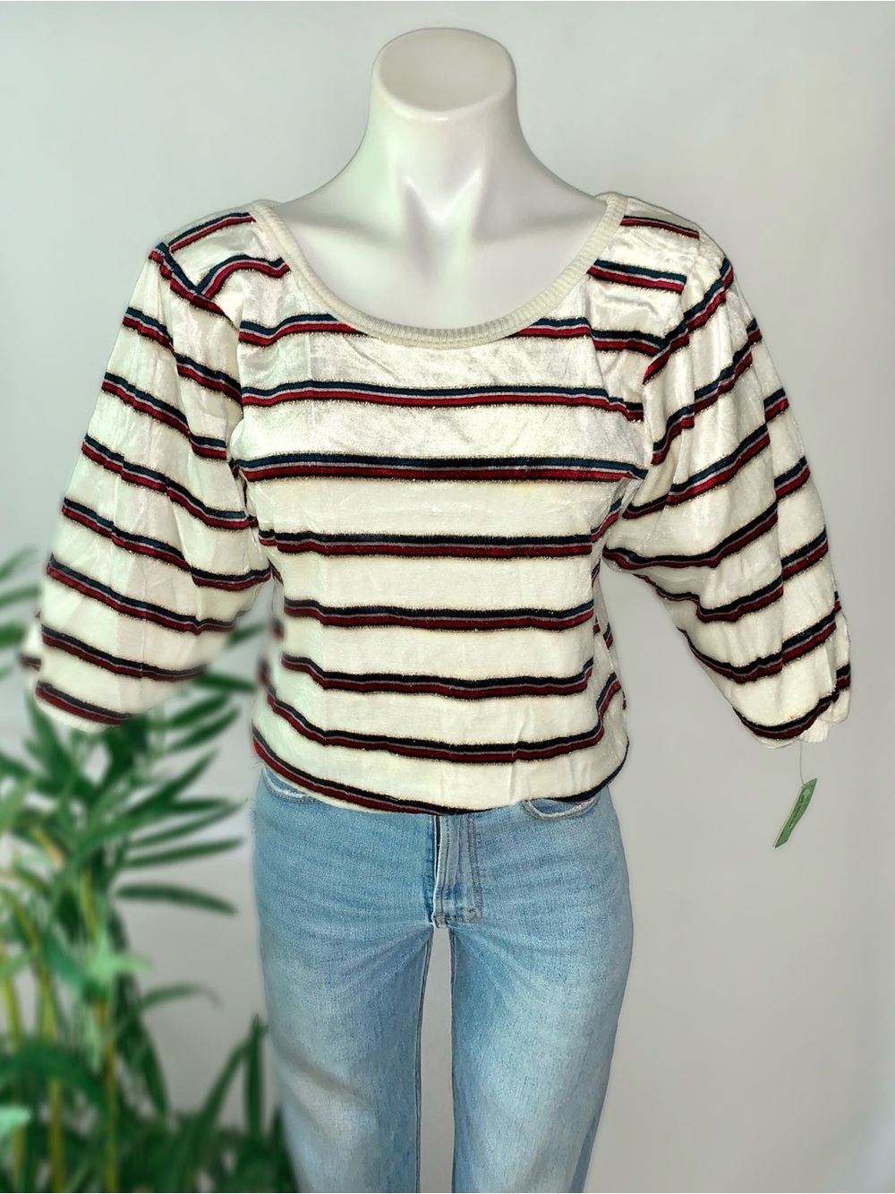 v i n t a g e :: 1981 Gitano Striped Velvet Disco Sweater NOS